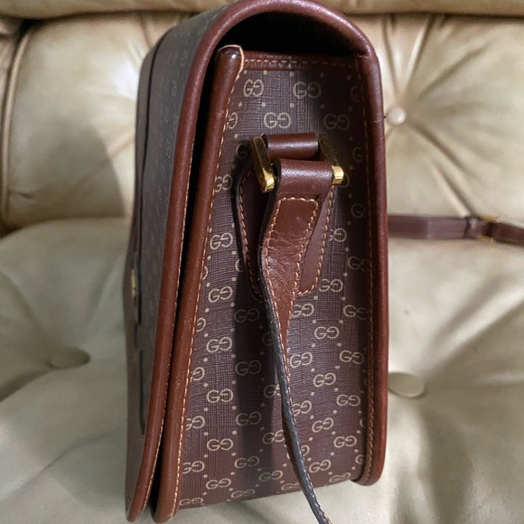 RARE Vintage Gucci Crossbody Bag Micro GG Brown Stripe Flap COA - Picture 6 of 16
